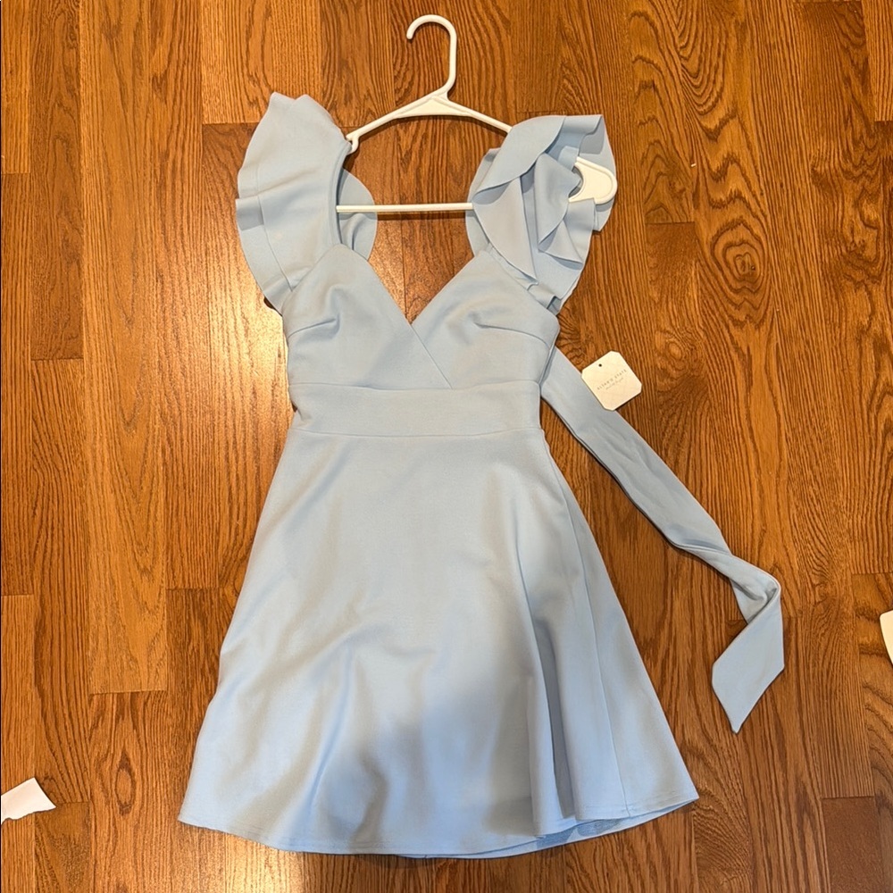 Light Blue Ruffle Sleeve Dress